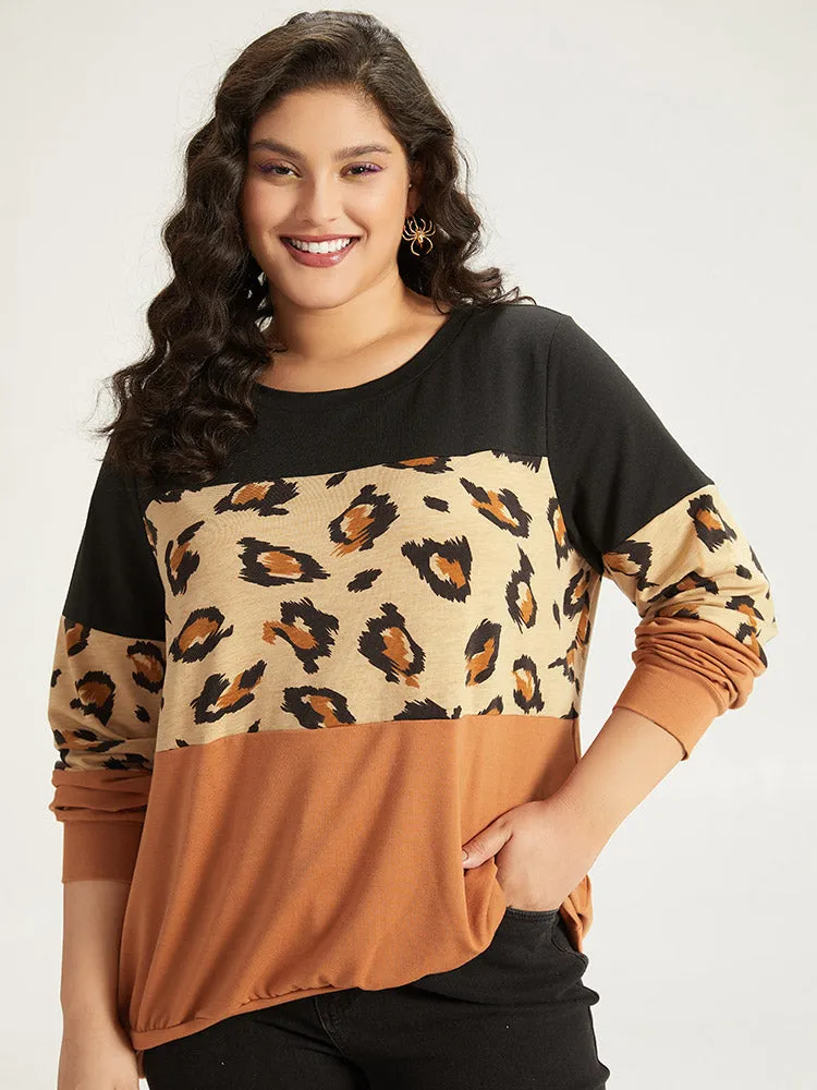 Halloween Leopard Patchwork Contrast Sweatshirt sold by Bloomchic product image thumbnail 2