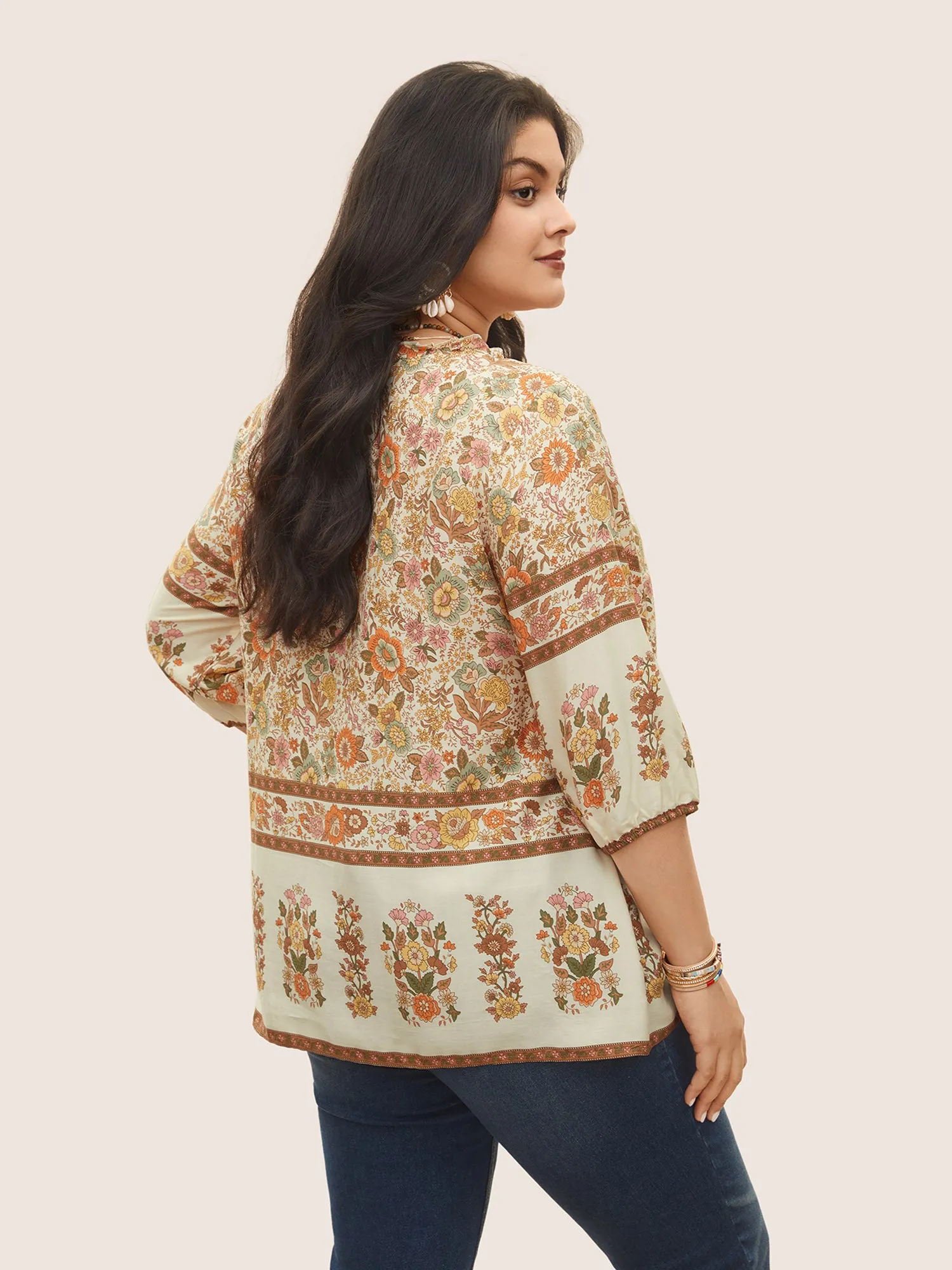 Rayon Boho Print Button Detail Tie Neck Blouse sold by Bloomchic product image thumbnail 5