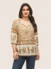 Rayon Boho Print Button Detail Tie Neck Blouse sold by Bloomchic