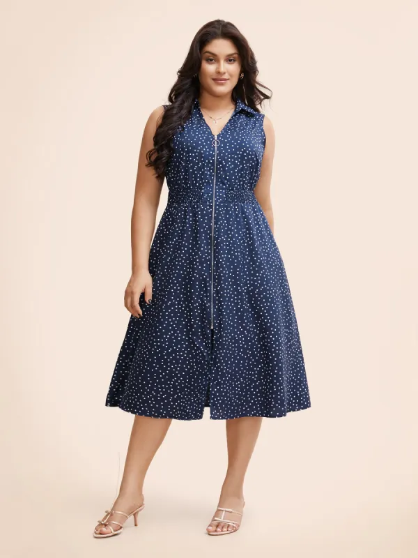 Polka Dot Zipper Split Front Sleeveless Dress sold by Bloomchic