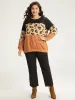 Halloween Leopard Patchwork Contrast Sweatshirt sold by Bloomchic