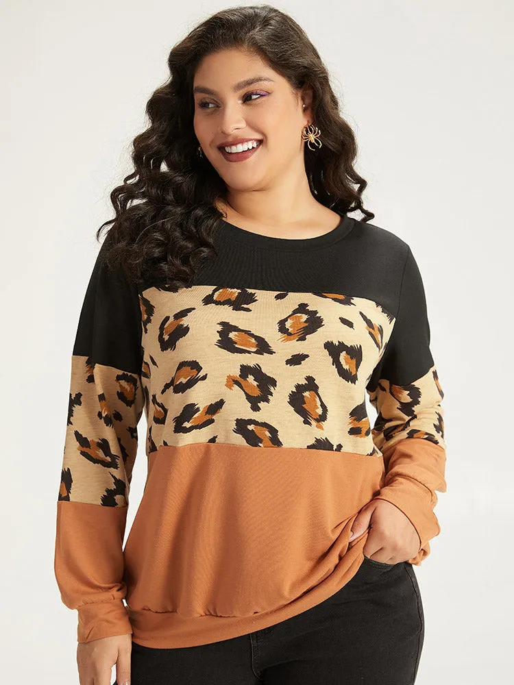 Halloween Leopard Patchwork Contrast Sweatshirt sold by Bloomchic product image thumbnail 4