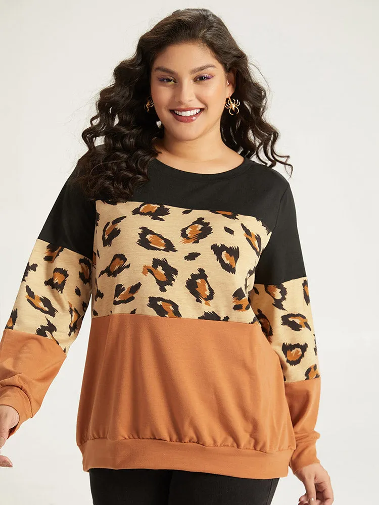 Halloween Leopard Patchwork Contrast Sweatshirt sold by Bloomchic
