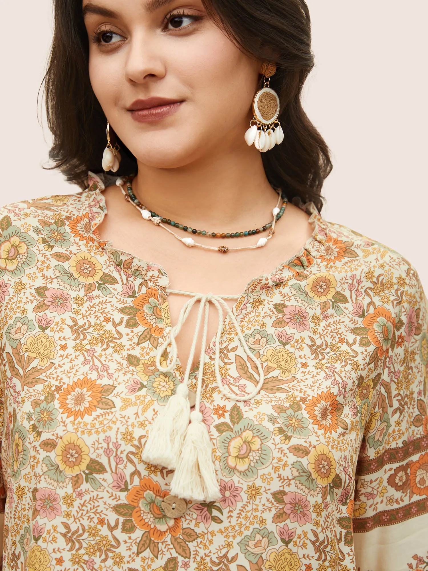 Rayon Boho Print Button Detail Tie Neck Blouse sold by Bloomchic product image thumbnail 4