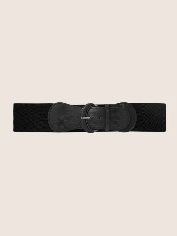 Leather Covered Buckle Elastic Belt sold by Bloomchic