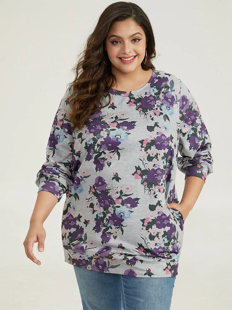 Floral Print Pocket Sweatshirt sold by Bloomchic