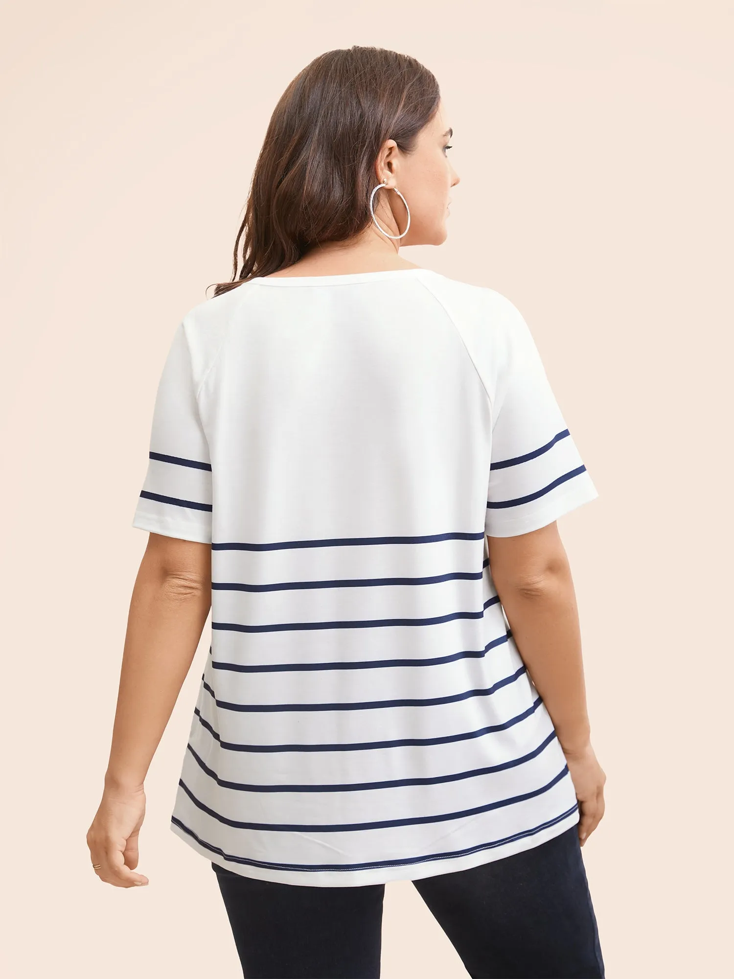 Striped Print Raglan Sleeve Button Up T-shirt sold by Bloomchic product image thumbnail 4