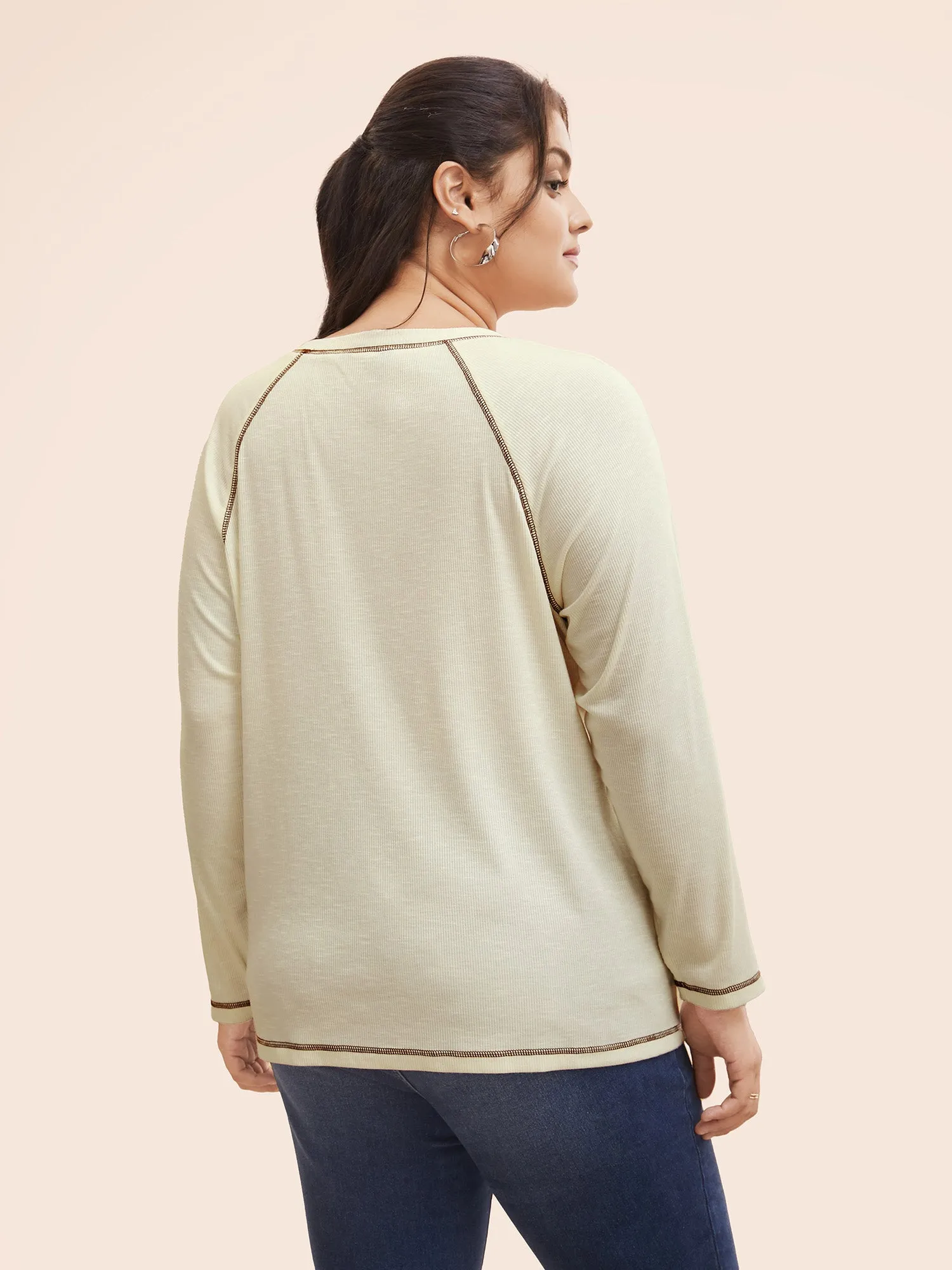 Crew Neck Contrast Stitch Raglan Sleeve T-shirt sold by Bloomchic product image thumbnail 4
