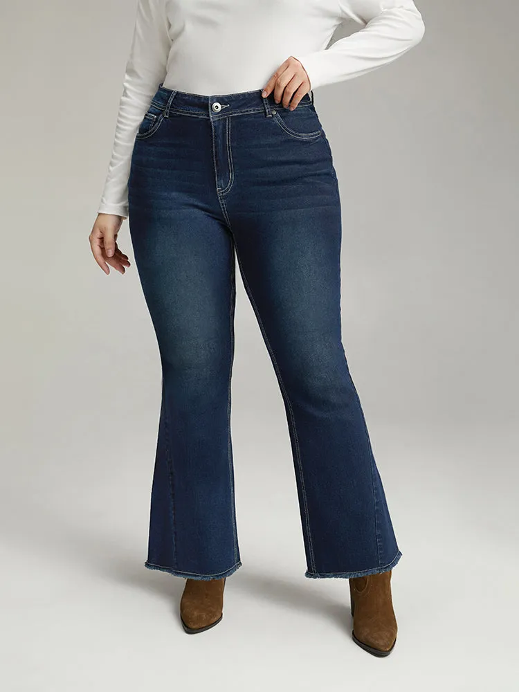 High Rise Flare Jeans With Frayed Hem sold by Bloomchic