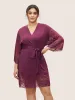 Solid Mesh Patchwork Lace Belted Robe sold by Bloomchic
