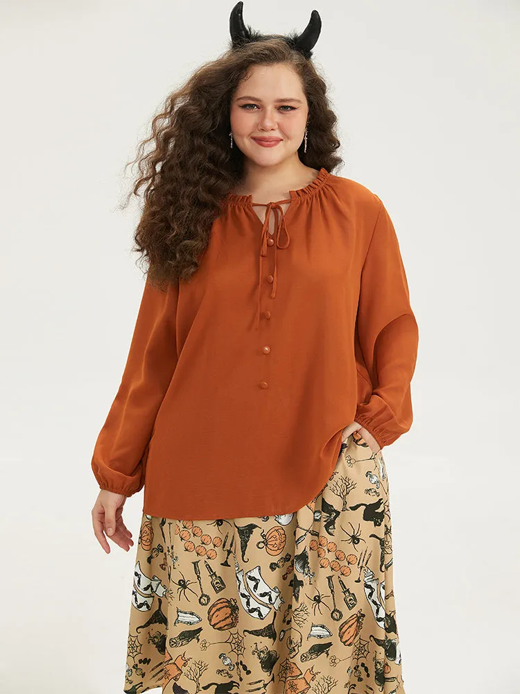 Halloween Solid Ties Button Detail Woven Top sold by Bloomchic product image thumbnail 3
