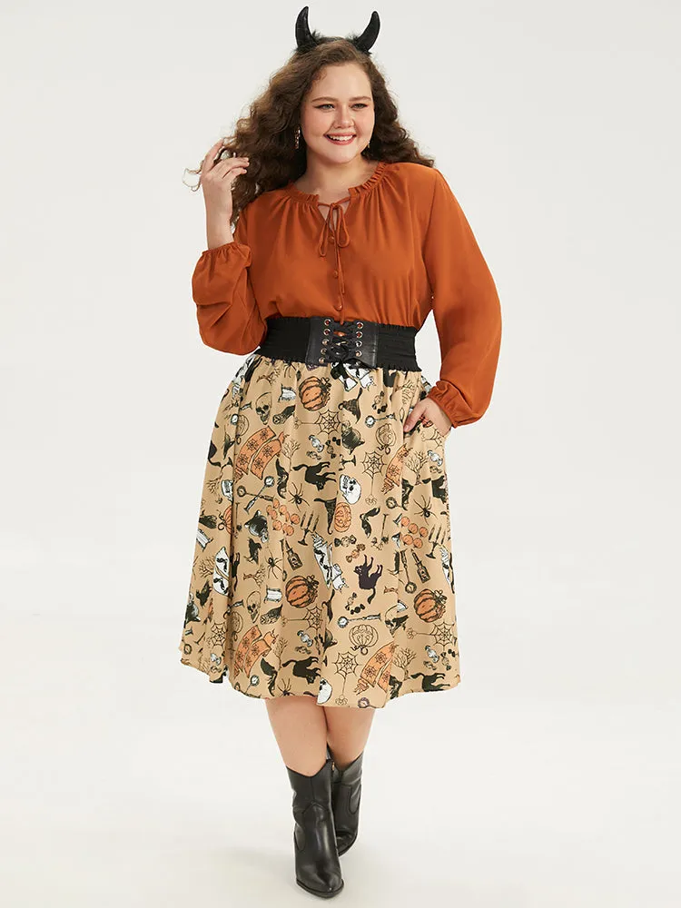 Halloween Solid Ties Button Detail Woven Top sold by Bloomchic