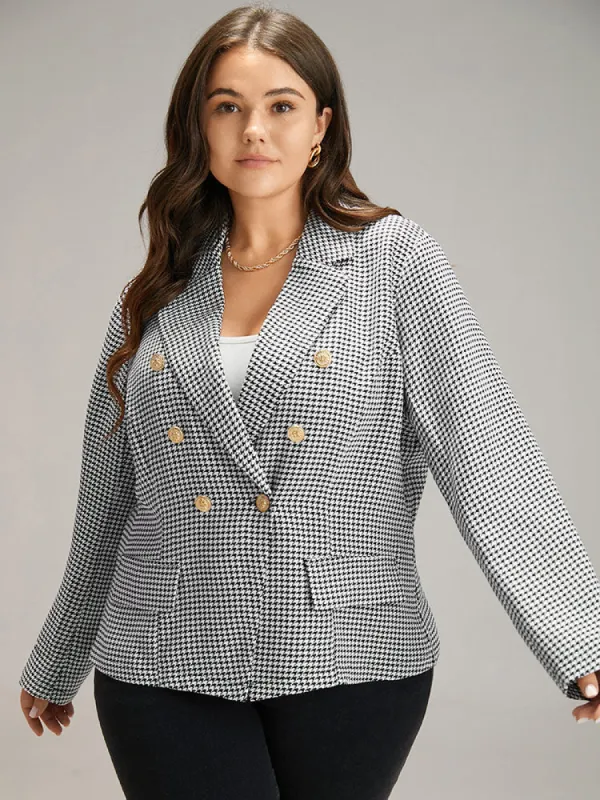 Houndstooth Button Detail Lapel Collar Blazer sold by Bloomchic