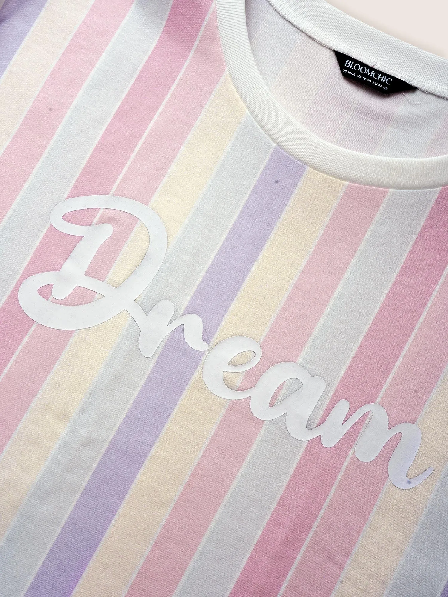 Round Neck Colored Striped Letter Print T-shirt sold by Bloomchic product image thumbnail 5