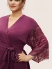 Solid Mesh Patchwork Lace Belted Robe sold by Bloomchic