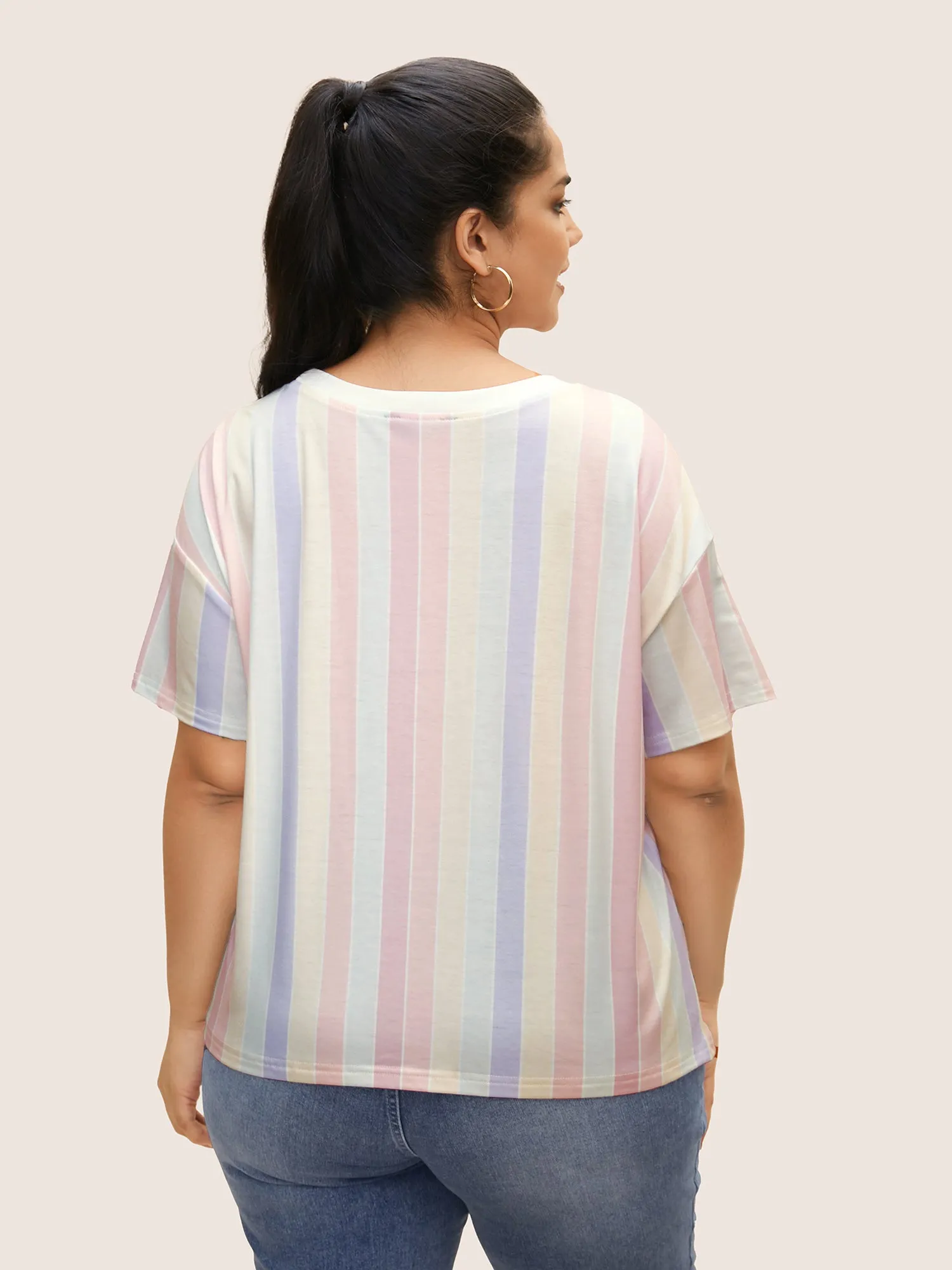 Round Neck Colored Striped Letter Print T-shirt sold by Bloomchic product image thumbnail 3