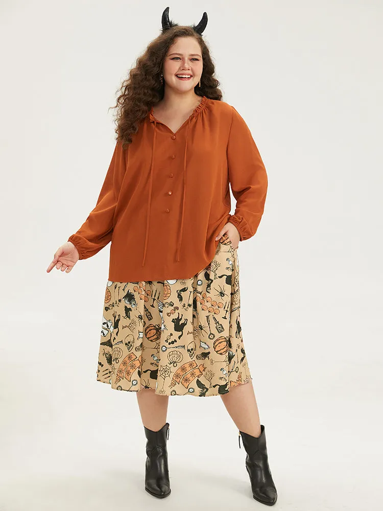 Halloween Solid Ties Button Detail Woven Top sold by Bloomchic product image thumbnail 2