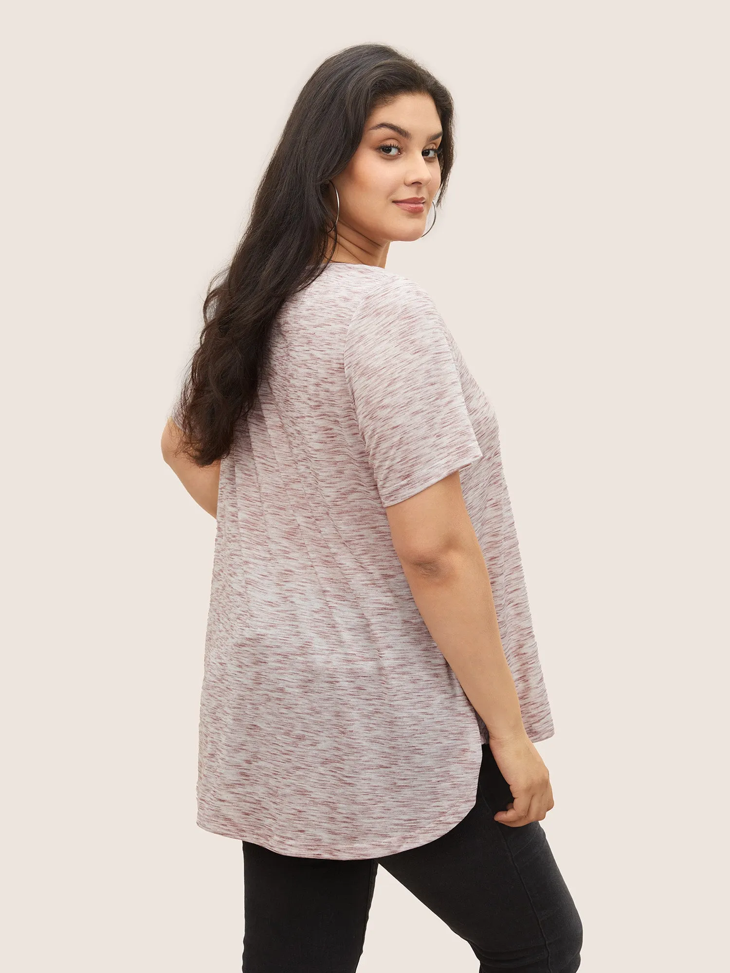 Heather Curved High Low Hem Crew Neck T-shirt sold by Bloomchic product image thumbnail 3