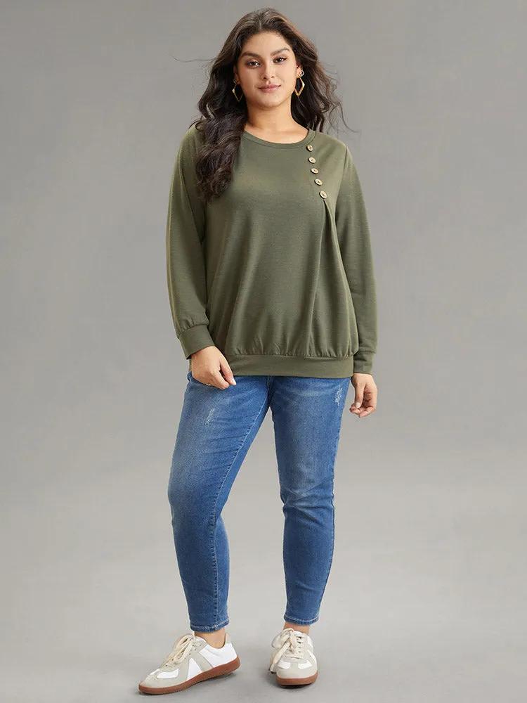 Plain Plicated Detail Button Detail Sweatshirt sold by Bloomchic product image thumbnail 4