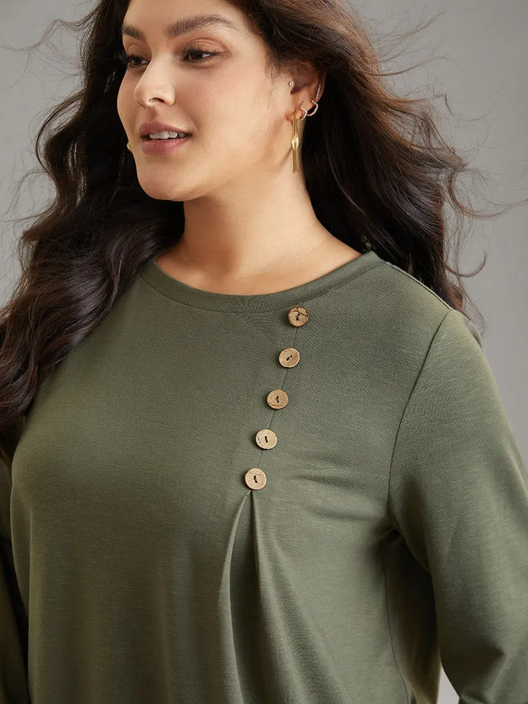 Plain Plicated Detail Button Detail Sweatshirt sold by Bloomchic product image thumbnail 5