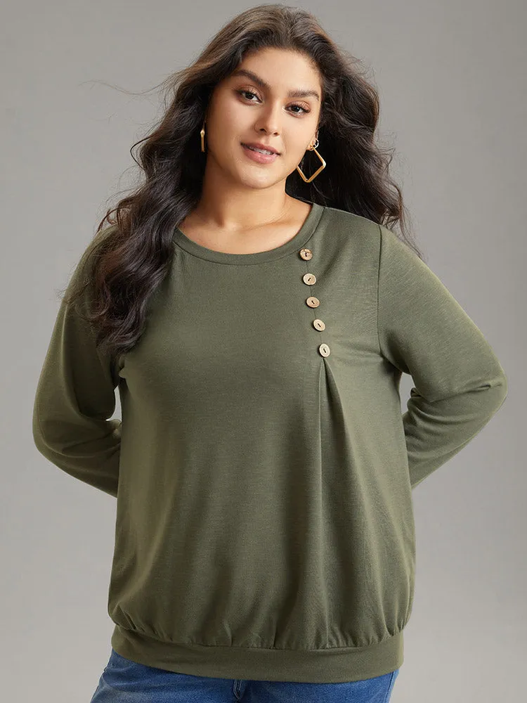 Plain Plicated Detail Button Detail Sweatshirt sold by Bloomchic product image thumbnail 3