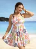 Floral Heart Neckline Ruched Swim Dress sold by Bloomchic
