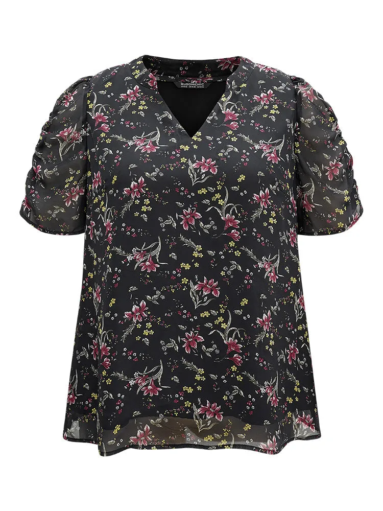 Chiffon Ditsy Floral Puff Sleeve Gathered Blouse sold by Bloomchic product image thumbnail 5