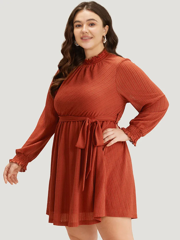 Solid Shirred Belted Mock Neck Dress sold by Bloomchic product image thumbnail 3