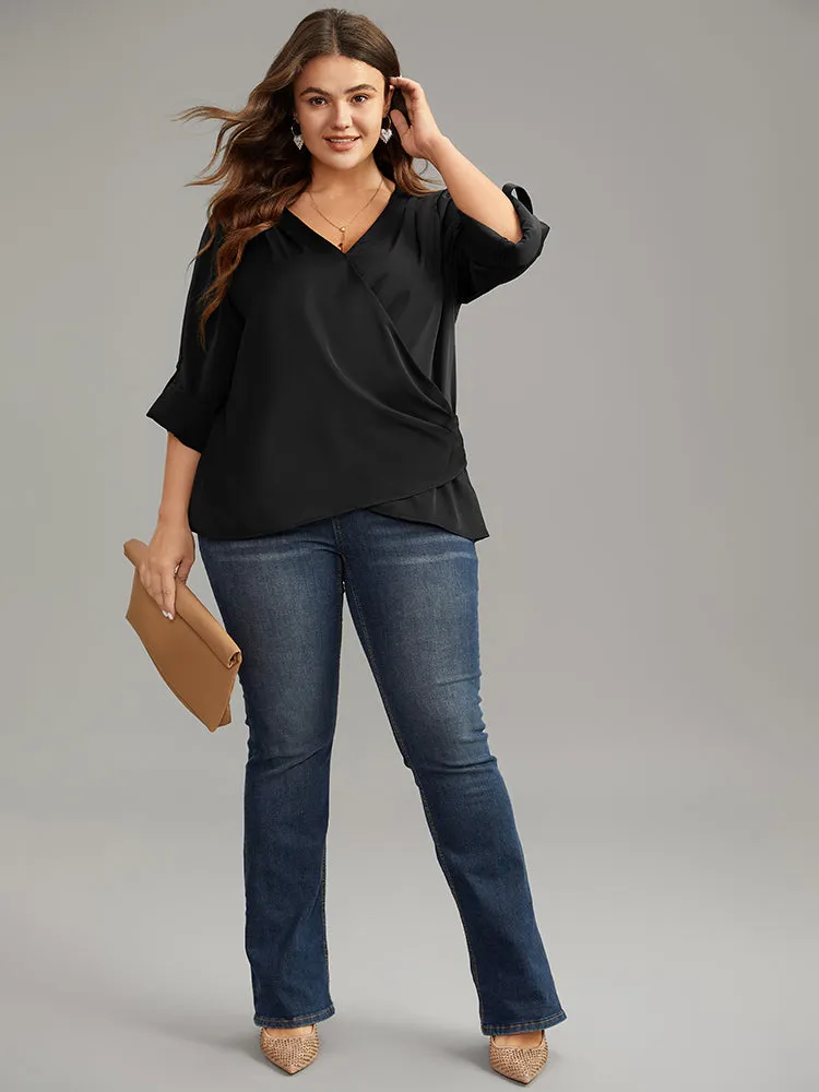 Plain Tab Sleeve Wrap Pleated Blouse sold by Bloomchic product image thumbnail 4