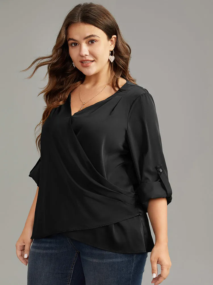 Plain Tab Sleeve Wrap Pleated Blouse sold by Bloomchic product image thumbnail 3