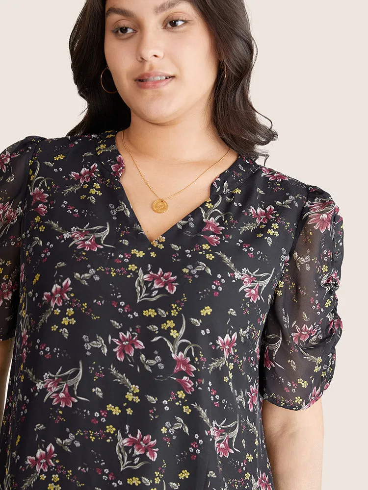 Chiffon Ditsy Floral Puff Sleeve Gathered Blouse sold by Bloomchic product image thumbnail 3