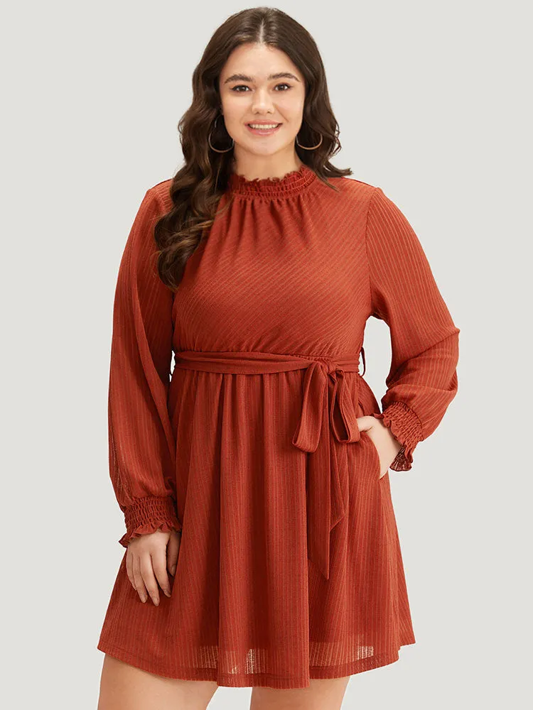 Solid Shirred Belted Mock Neck Dress sold by Bloomchic product image thumbnail 4