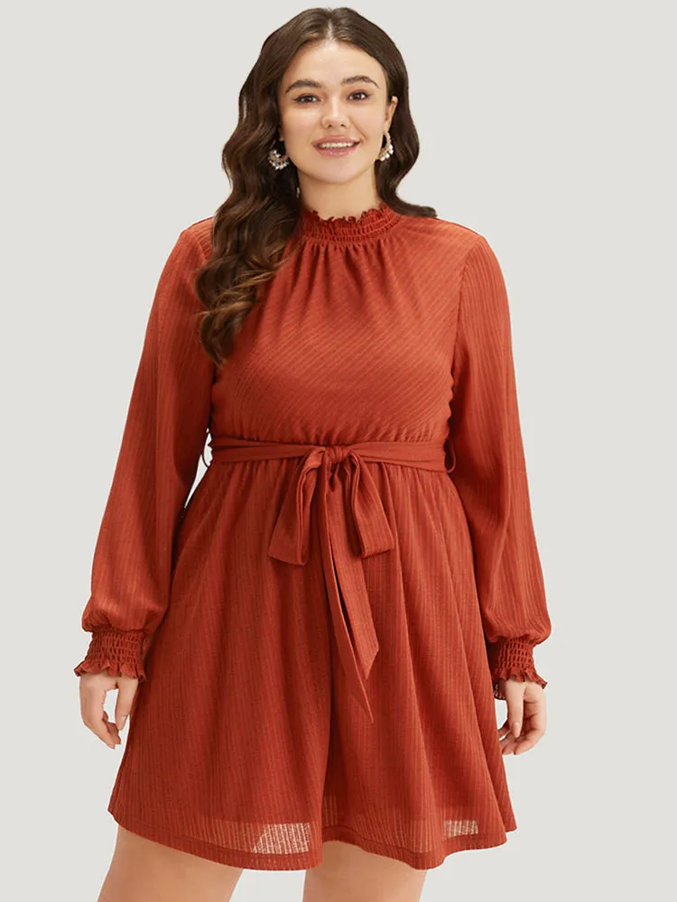 Solid Shirred Belted Mock Neck Dress sold by Bloomchic