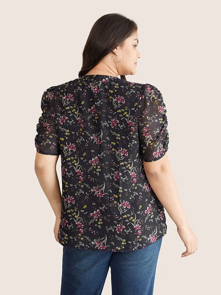 Chiffon Ditsy Floral Puff Sleeve Gathered Blouse sold by Bloomchic product image thumbnail 4