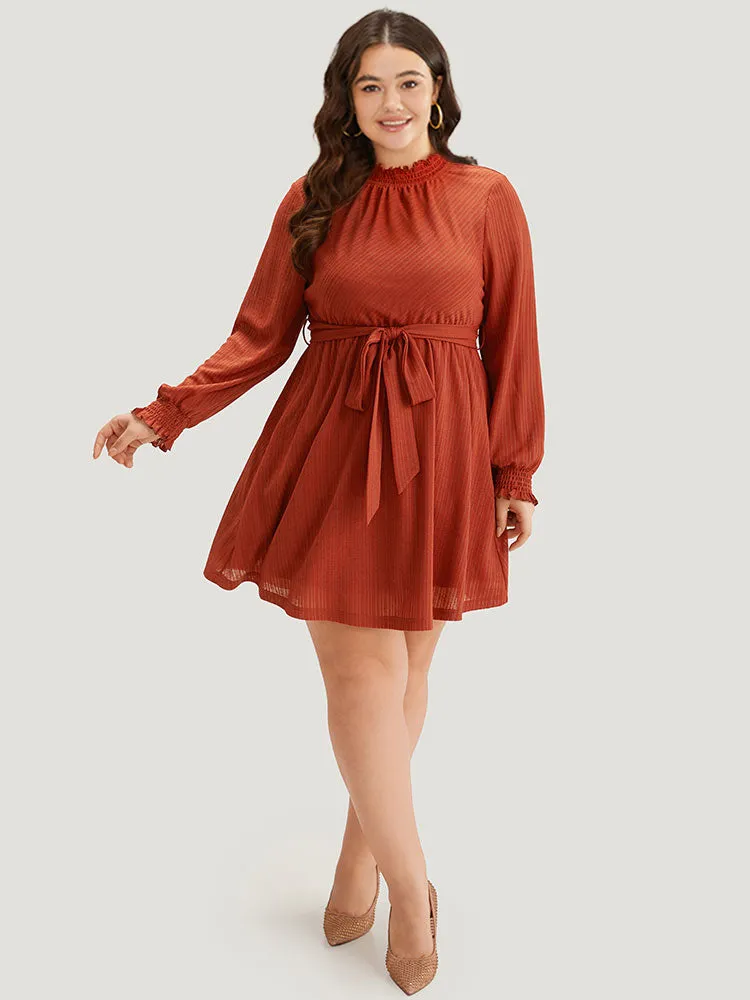 Solid Shirred Belted Mock Neck Dress sold by Bloomchic product image thumbnail 5