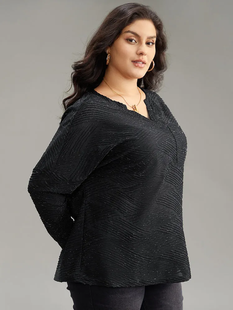 Plisse Solid Notched Long Sleeve T-shirt sold by Bloomchic product image thumbnail 3