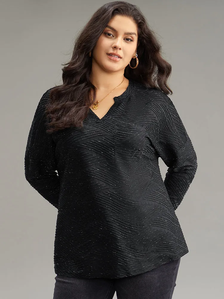 Plisse Solid Notched Long Sleeve T-shirt sold by Bloomchic