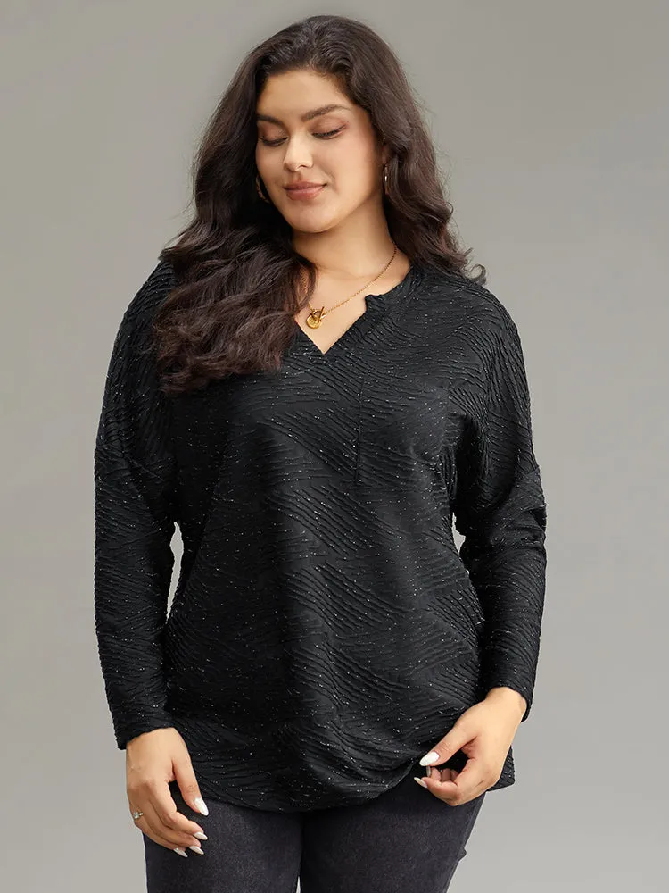 Plisse Solid Notched Long Sleeve T-shirt sold by Bloomchic product image thumbnail 2