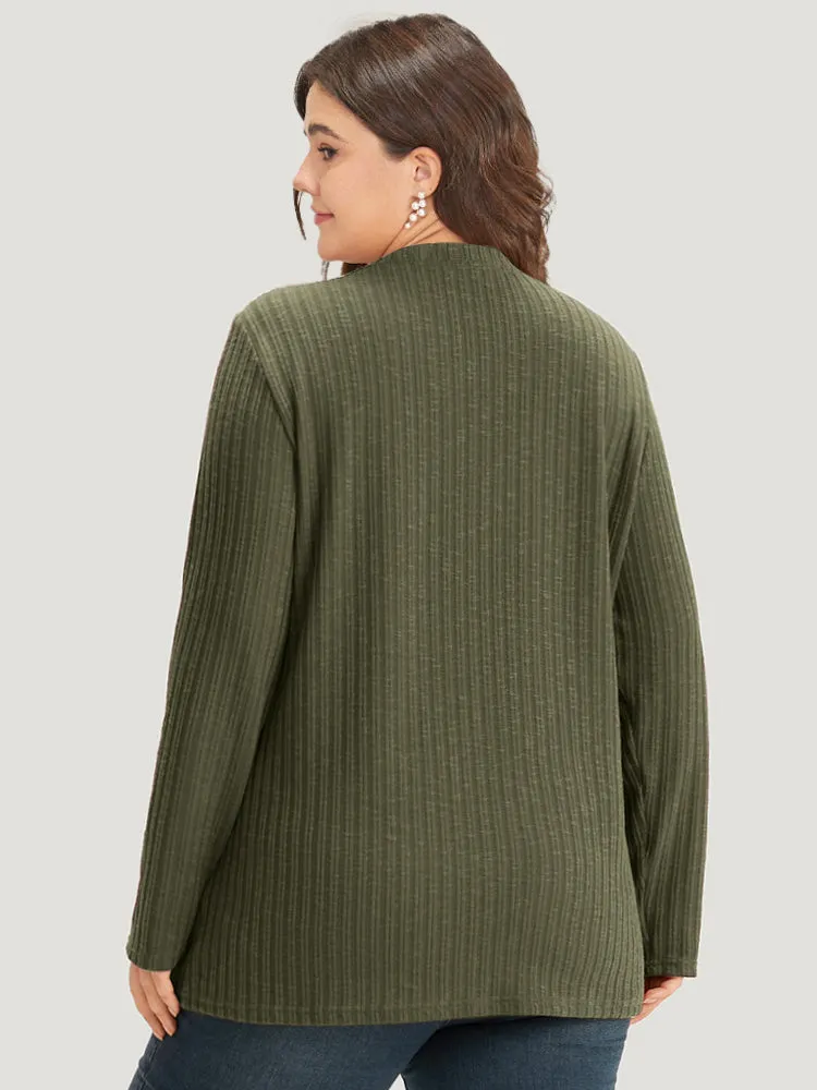 Rib Knit Button Detail Split Side T-shirt sold by Bloomchic product image thumbnail 4