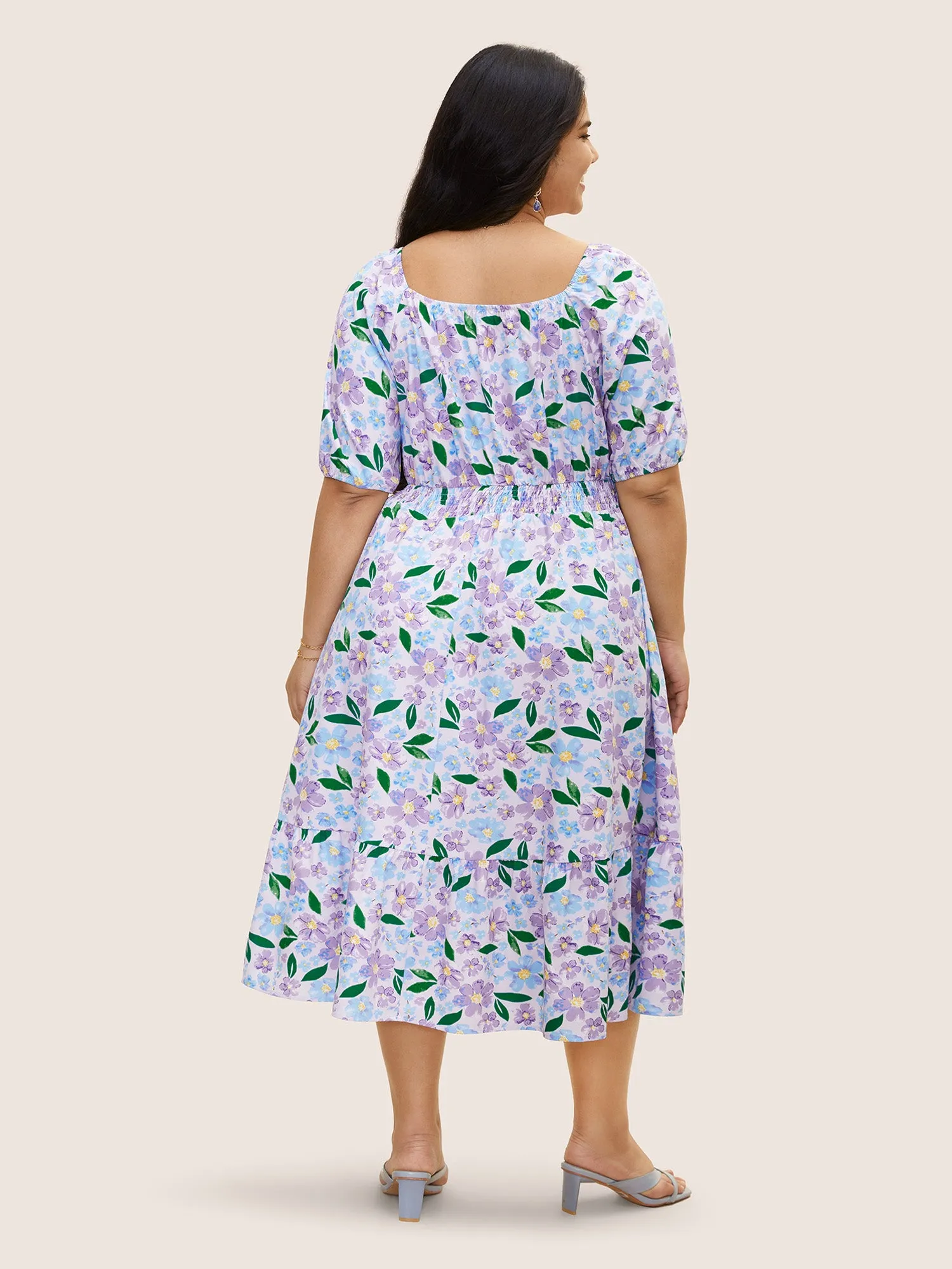 Floral Tie Knot Lantern Sleeve Midi Dress sold by Bloomchic product image thumbnail 2