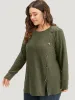 Rib Knit Button Detail Split Side T-shirt sold by Bloomchic