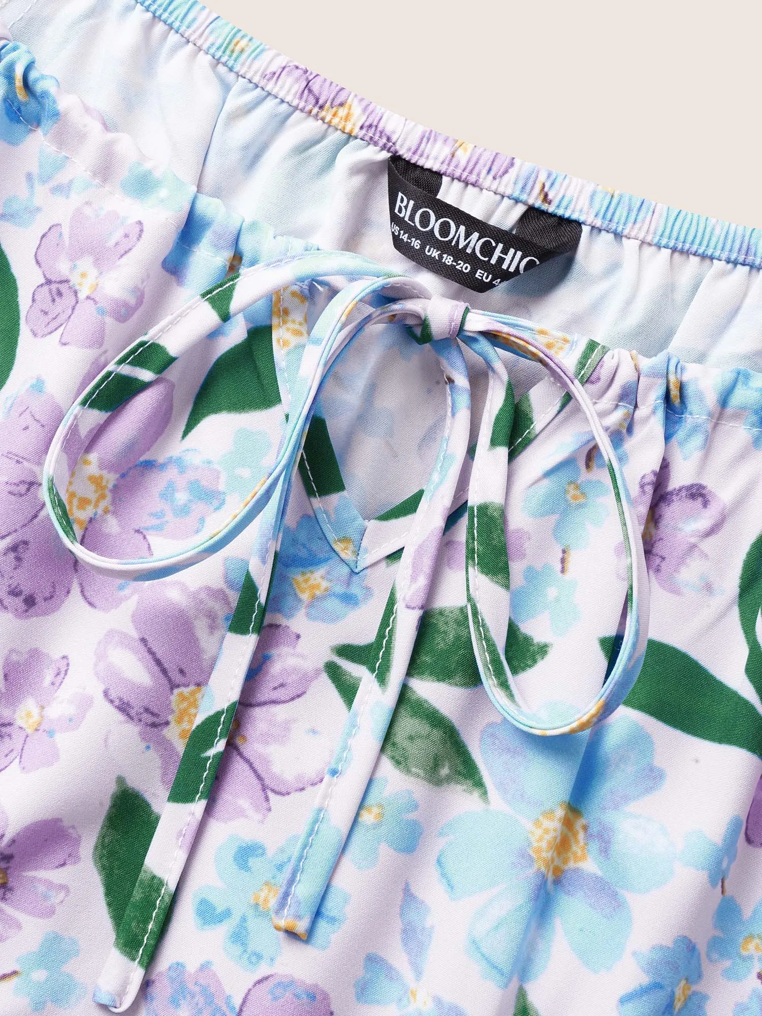 Floral Tie Knot Lantern Sleeve Midi Dress sold by Bloomchic product image thumbnail 5