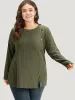 Rib Knit Button Detail Split Side T-shirt sold by Bloomchic