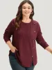 Rib Knit Button Detail Split Side T-shirt sold by Bloomchic