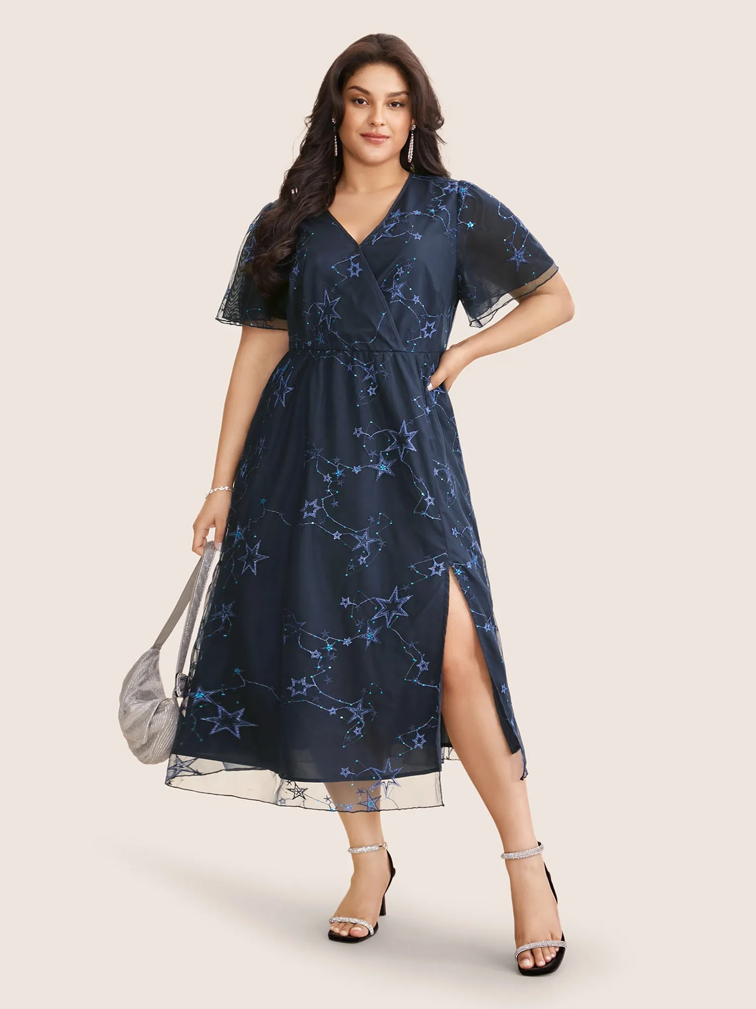 Star Embroidered Mesh Split Hem Dress sold by Bloomchic product image thumbnail 3