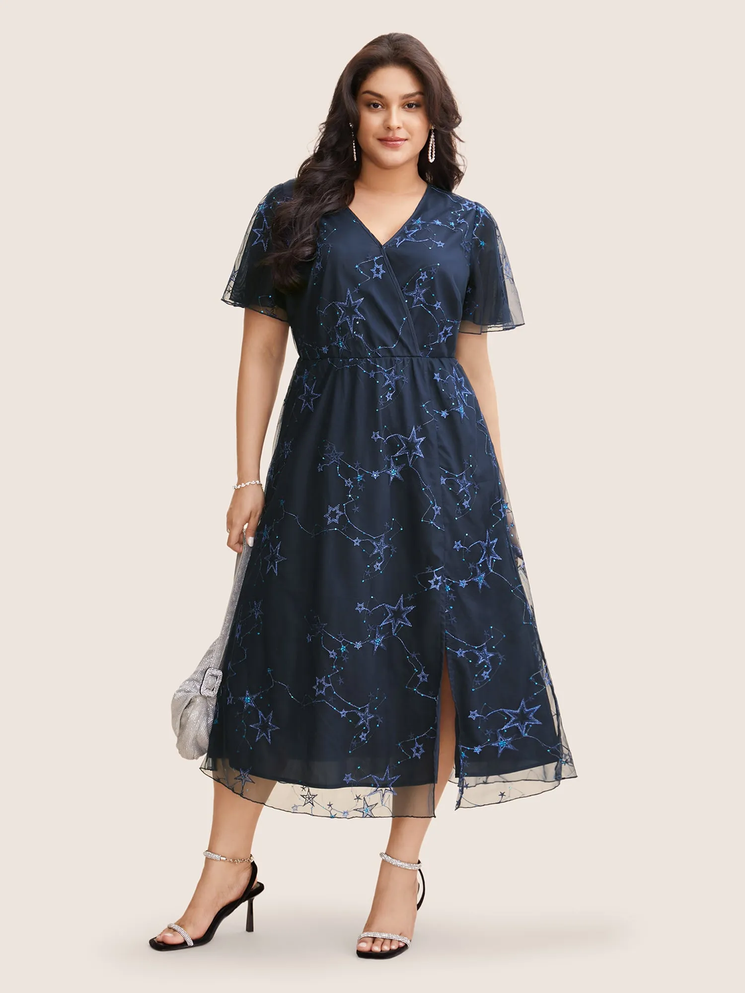 Star Embroidered Mesh Split Hem Dress sold by Bloomchic