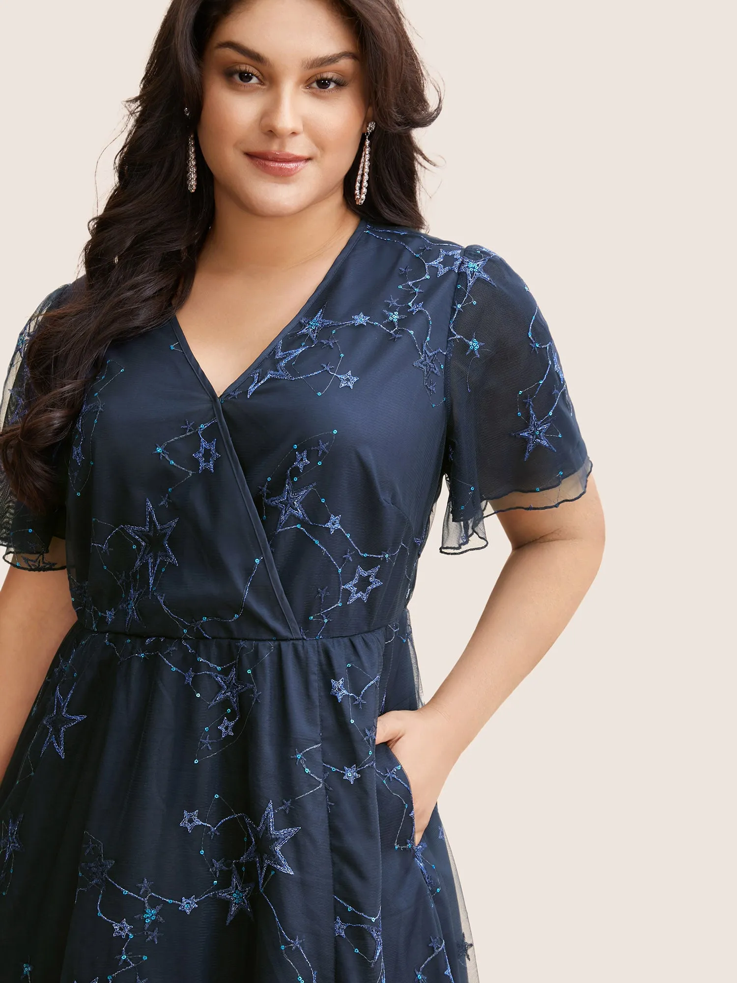 Star Embroidered Mesh Split Hem Dress sold by Bloomchic product image thumbnail 2