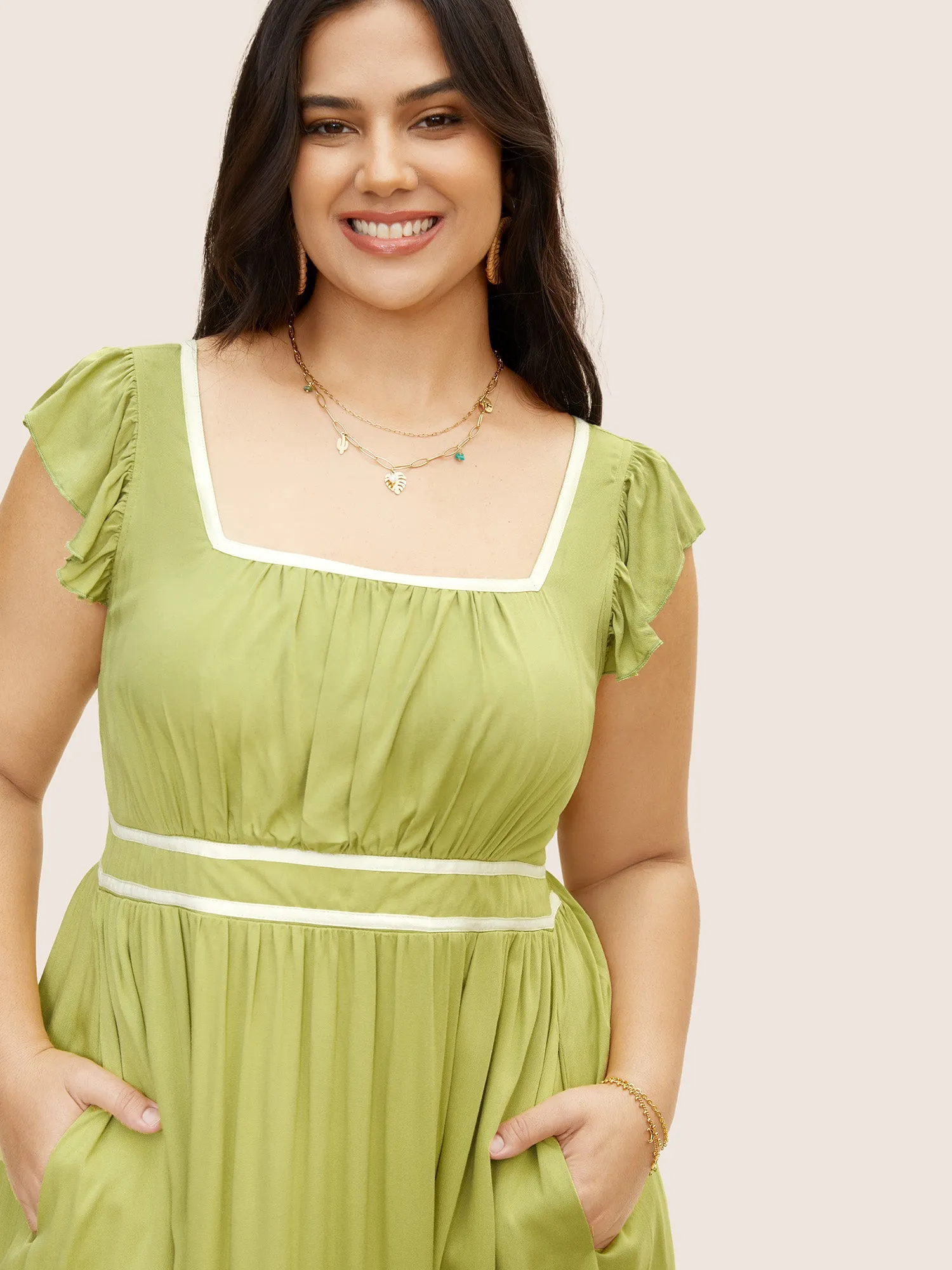 Contrast Webbing Ruffle Cap Sleeve Dress sold by Bloomchic product image thumbnail 2