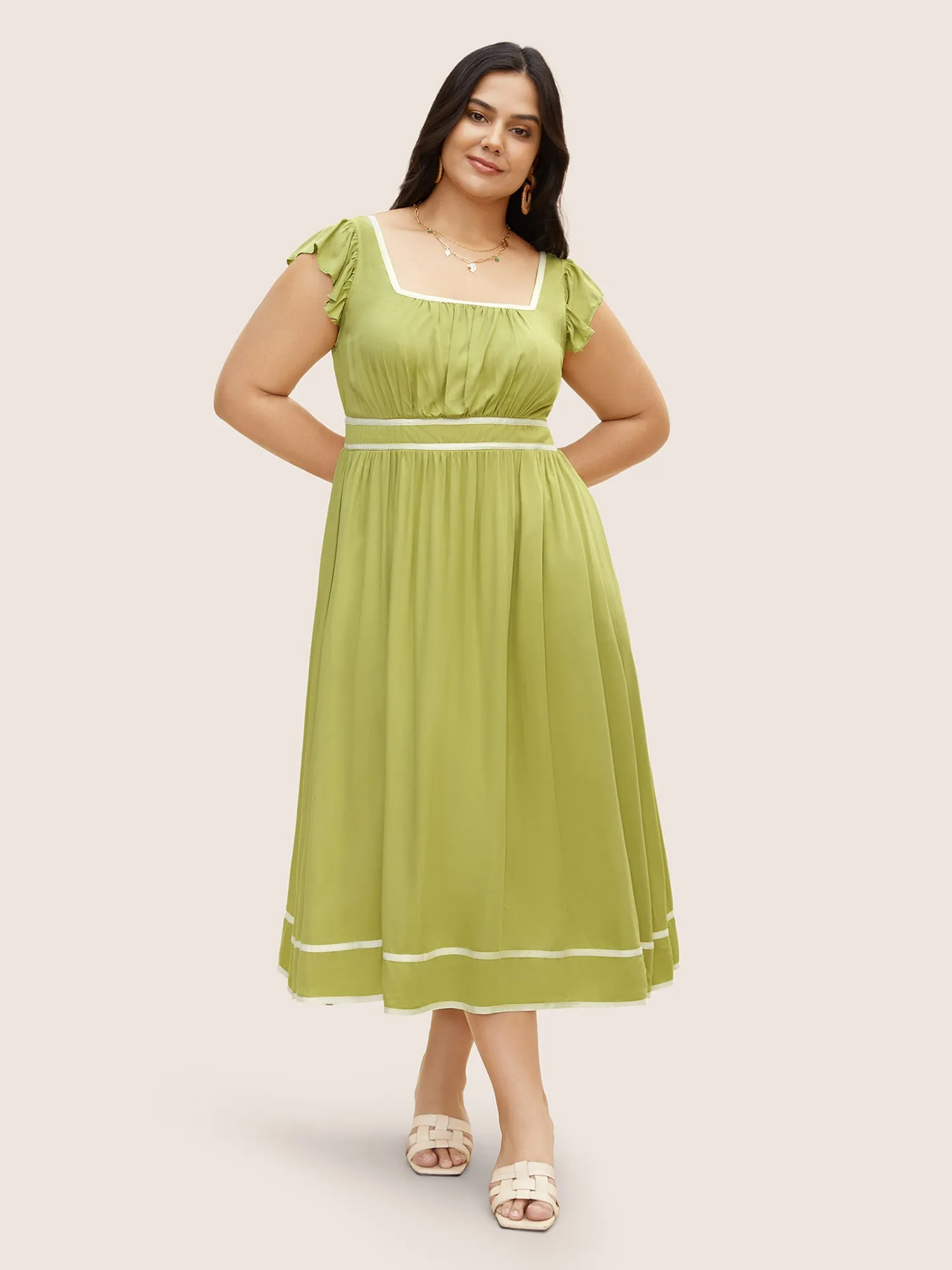 Contrast Webbing Ruffle Cap Sleeve Dress sold by Bloomchic product image thumbnail 3