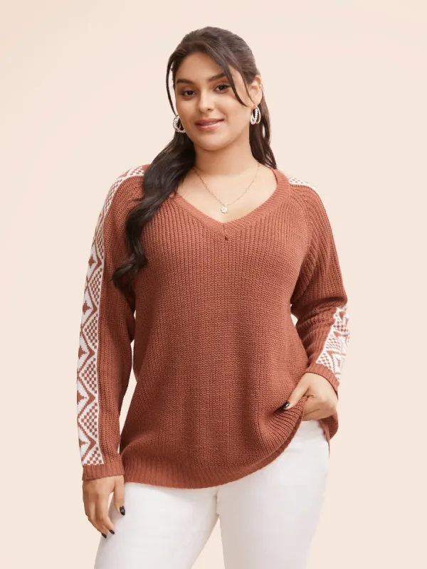 V Neck Bandana Raglan Sleeve Pullover sold by Bloomchic